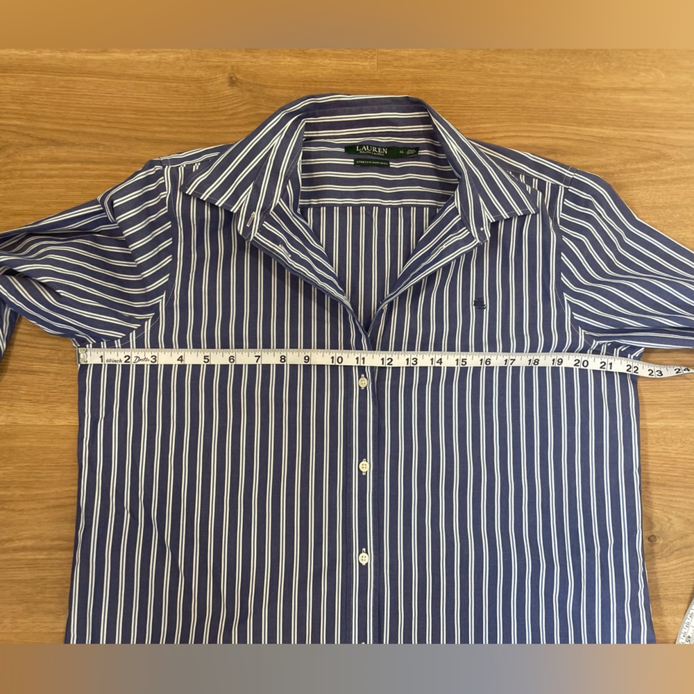 Lauren Ralph Lauren Women’s Navy and White Cotton Striped Shirt sz XL - Picture 7 of 8